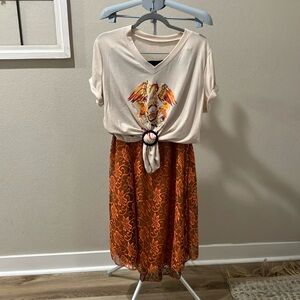 Lularoe lace embroidered maxi skirt   w/graphic tee NWT